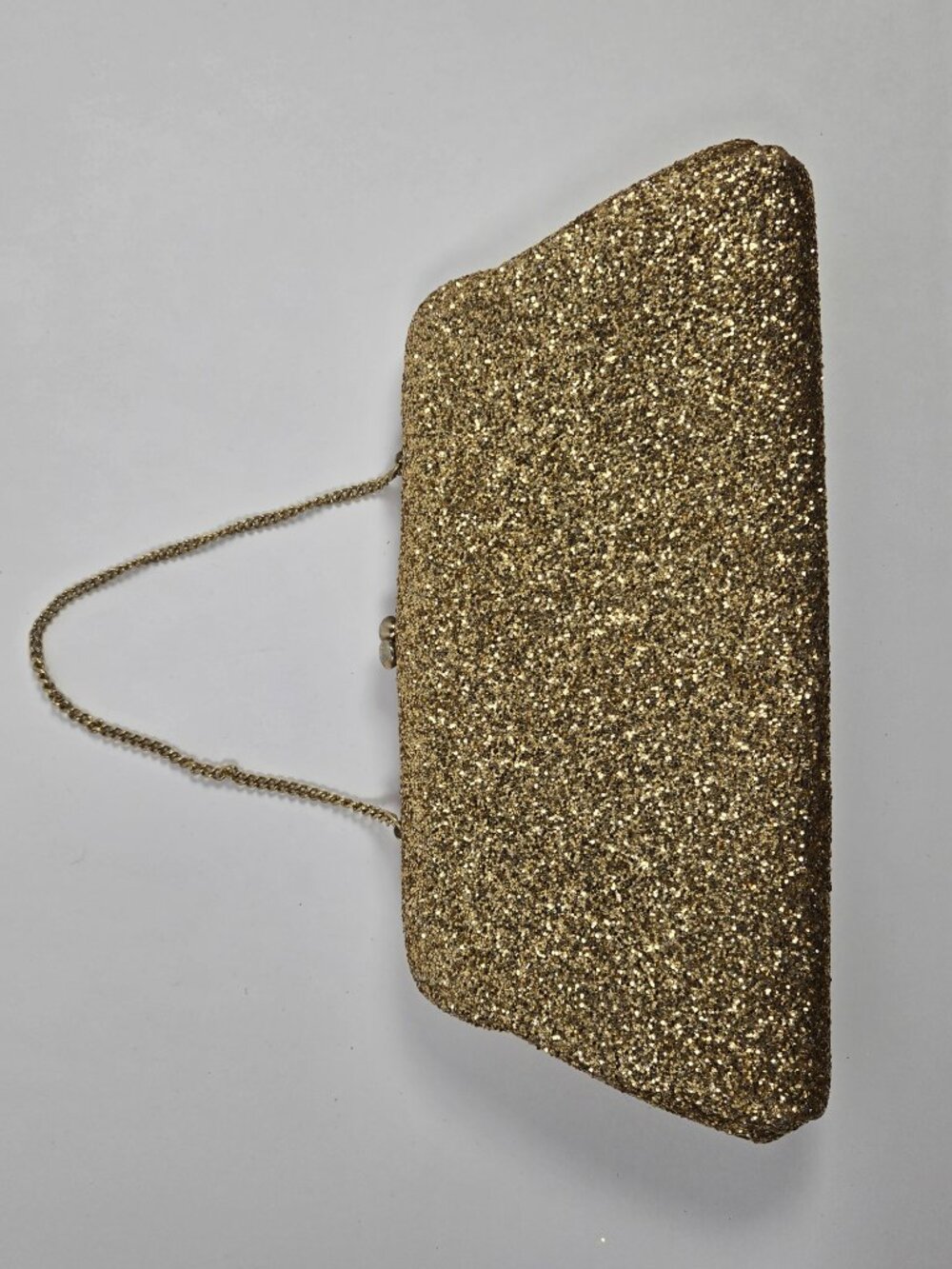 Elegant Gold Glitter Evening Clutch Handbag Gold Chain Strap Shimmer